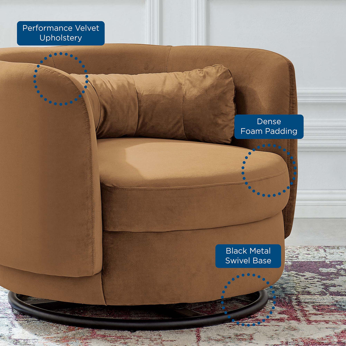 Relish Performance Velvet Swivel Chair - Glam Deco & 360-Degree Swivel