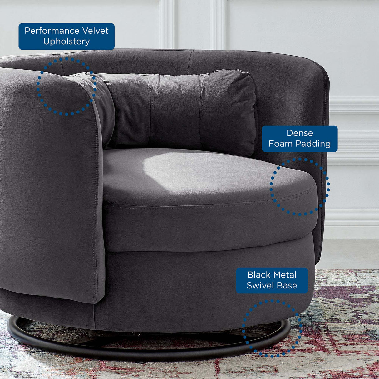 Relish Performance Velvet Swivel Chair - Glam Deco & 360-Degree Swivel