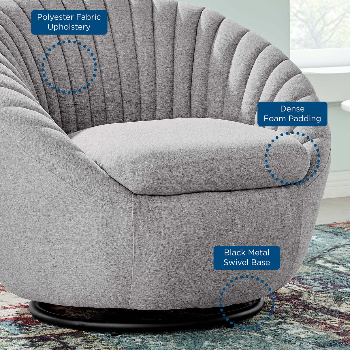 Whirr Tufted Fabric Swivel Chair - Mid-Century Modern & 360-Degree Rotation