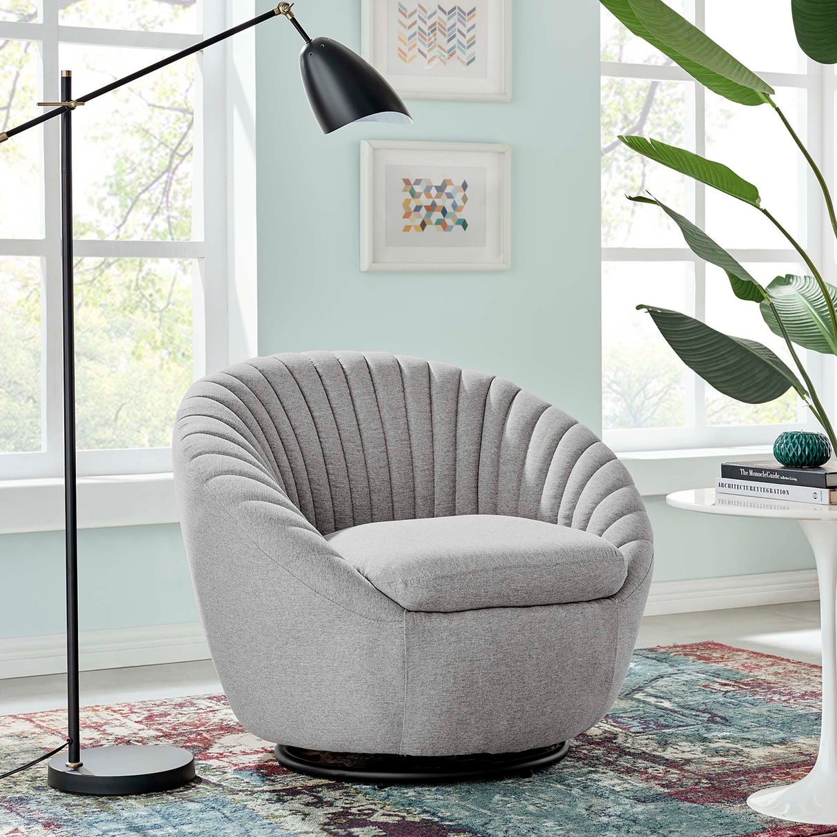Whirr Tufted Fabric Swivel Chair - Mid-Century Modern & 360-Degree Rotation