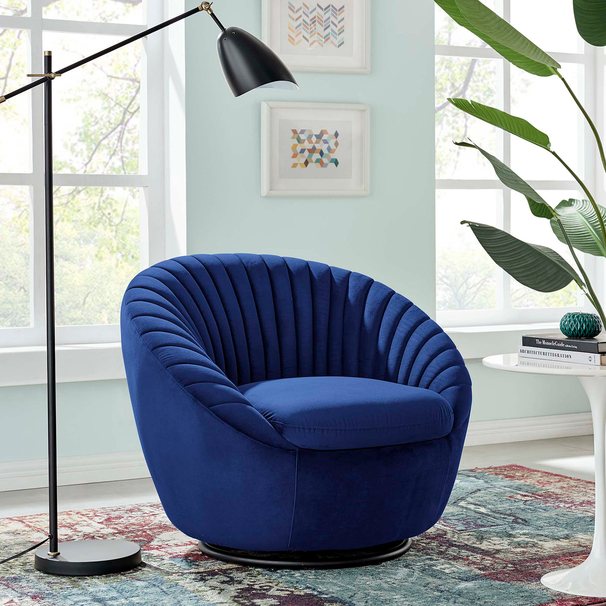 Whirr Tufted Performance Velvet Swivel Chair - Art Deco Style & 360-Degree Functionality