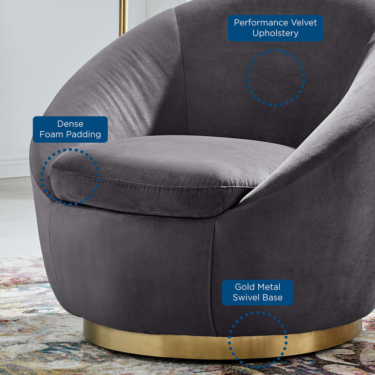 Buttercup Performance Velvet Swivel Chair - Modern Glam & Stain-Resistant