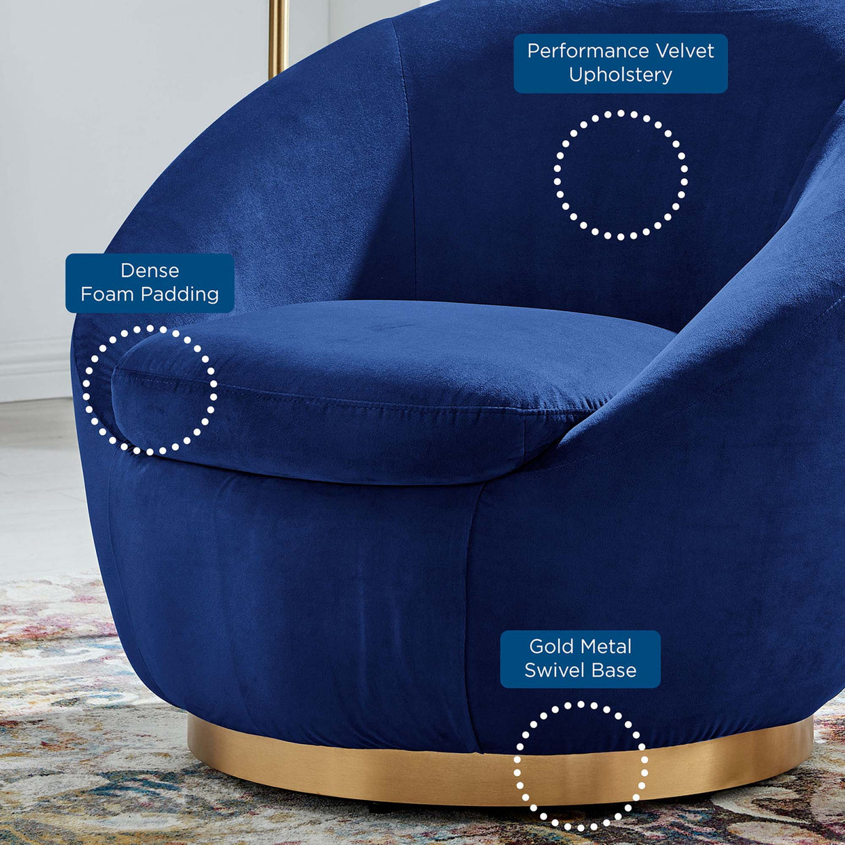 Buttercup Performance Velvet Swivel Chair - Modern Glam & Stain-Resistant