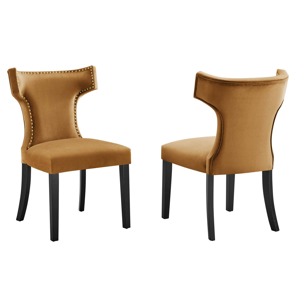 Curve Performance Velvet Dining Chairs - Set of 2 - Mid-Century Modern & Stain-Resistant