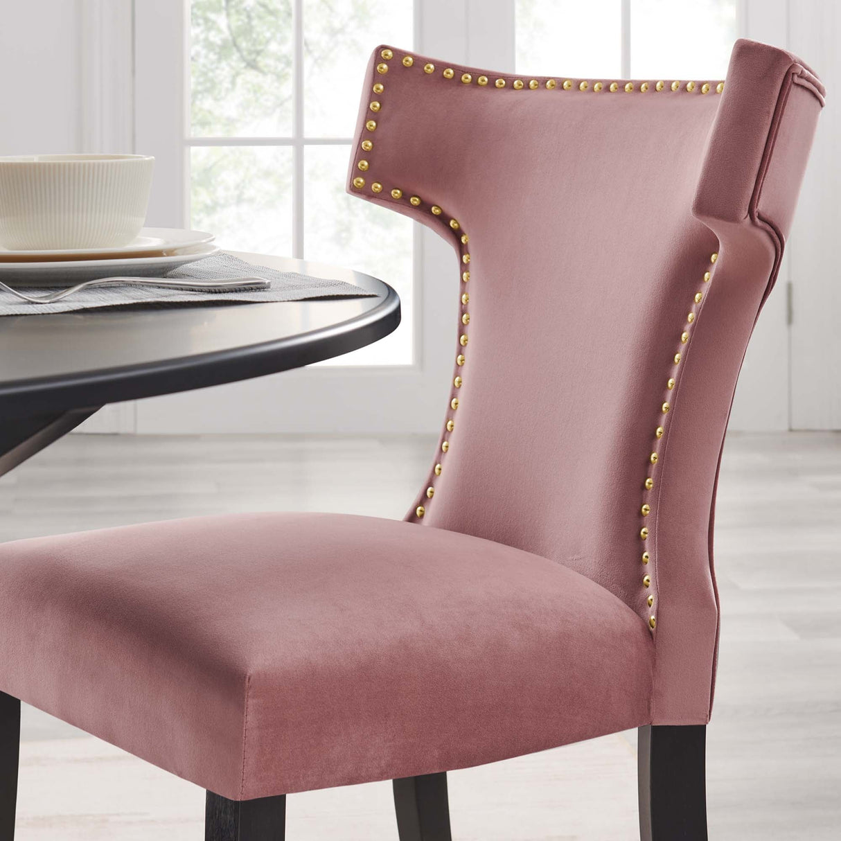 Curve Performance Velvet Dining Chairs - Set of 2 - Mid-Century Modern & Stain-Resistant