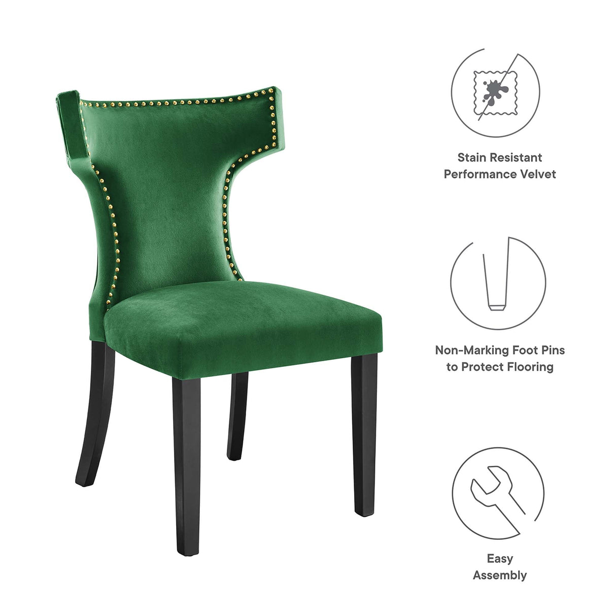 Curve Performance Velvet Dining Chairs - Set of 2 - Mid-Century Modern & Stain-Resistant