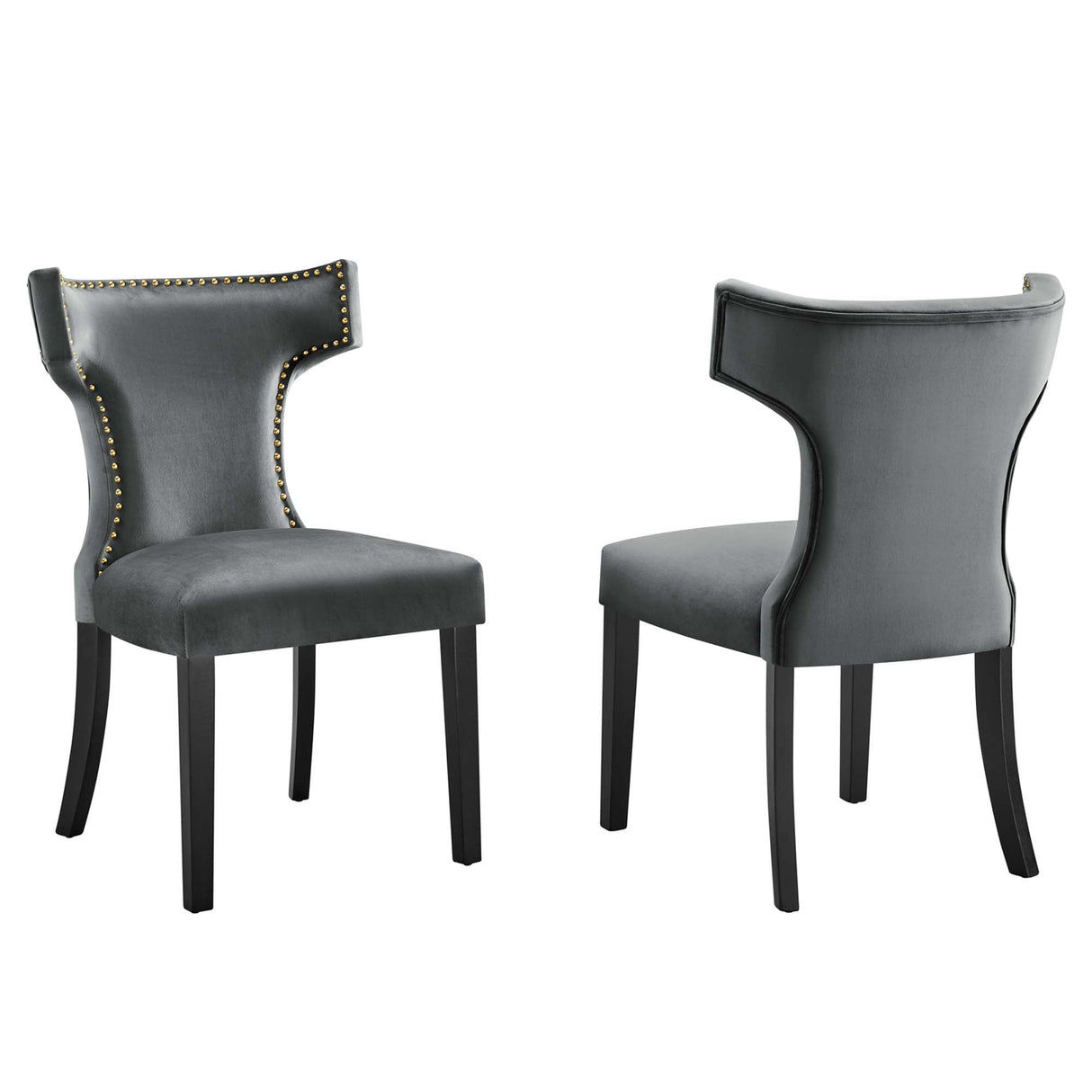Curve Performance Velvet Dining Chairs - Set of 2 - Mid-Century Modern & Stain-Resistant