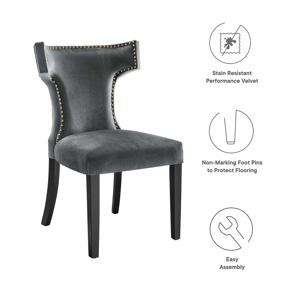 Curve Performance Velvet Dining Chairs - Set of 2 - Mid-Century Modern & Stain-Resistant