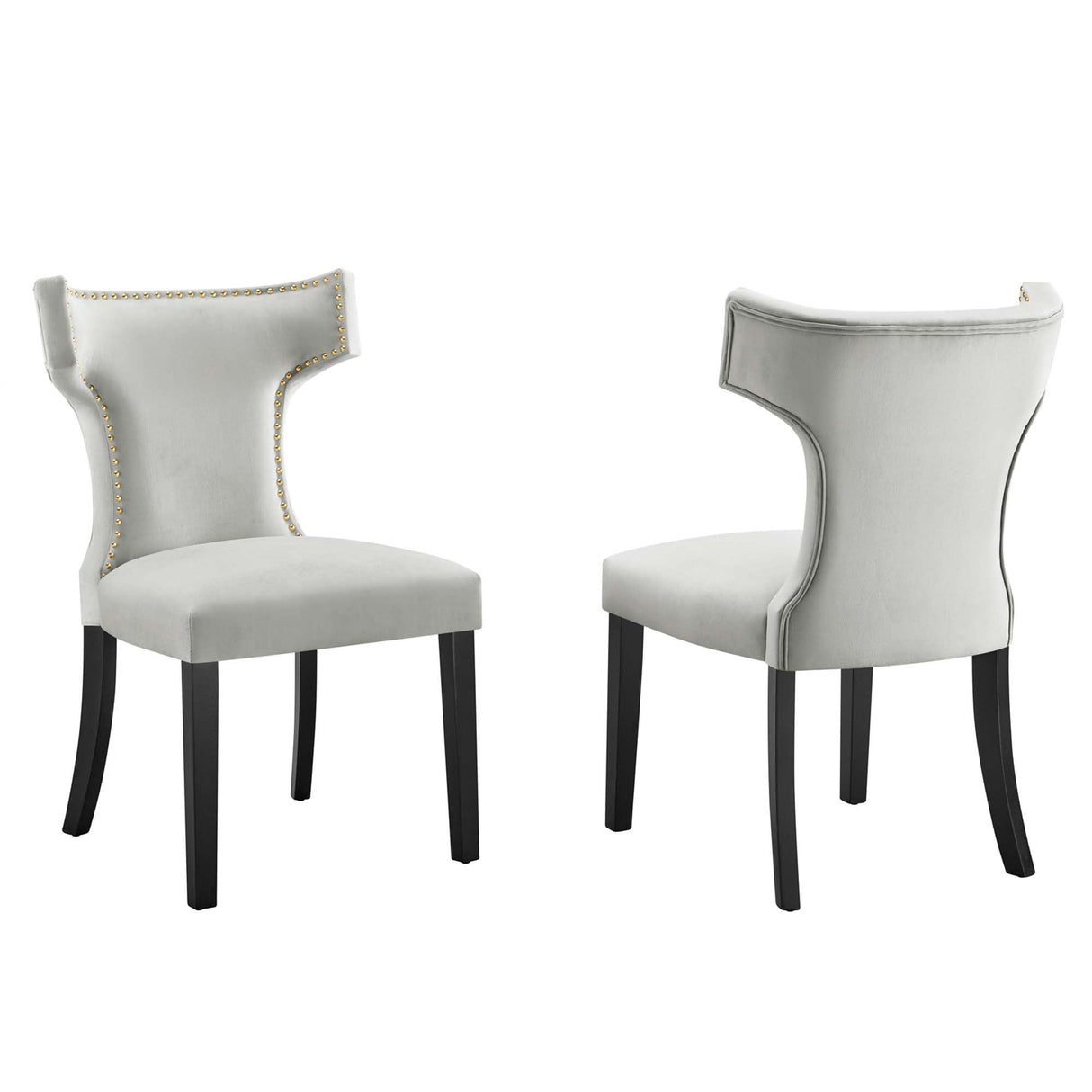Curve Performance Velvet Dining Chairs - Set of 2 - Mid-Century Modern & Stain-Resistant