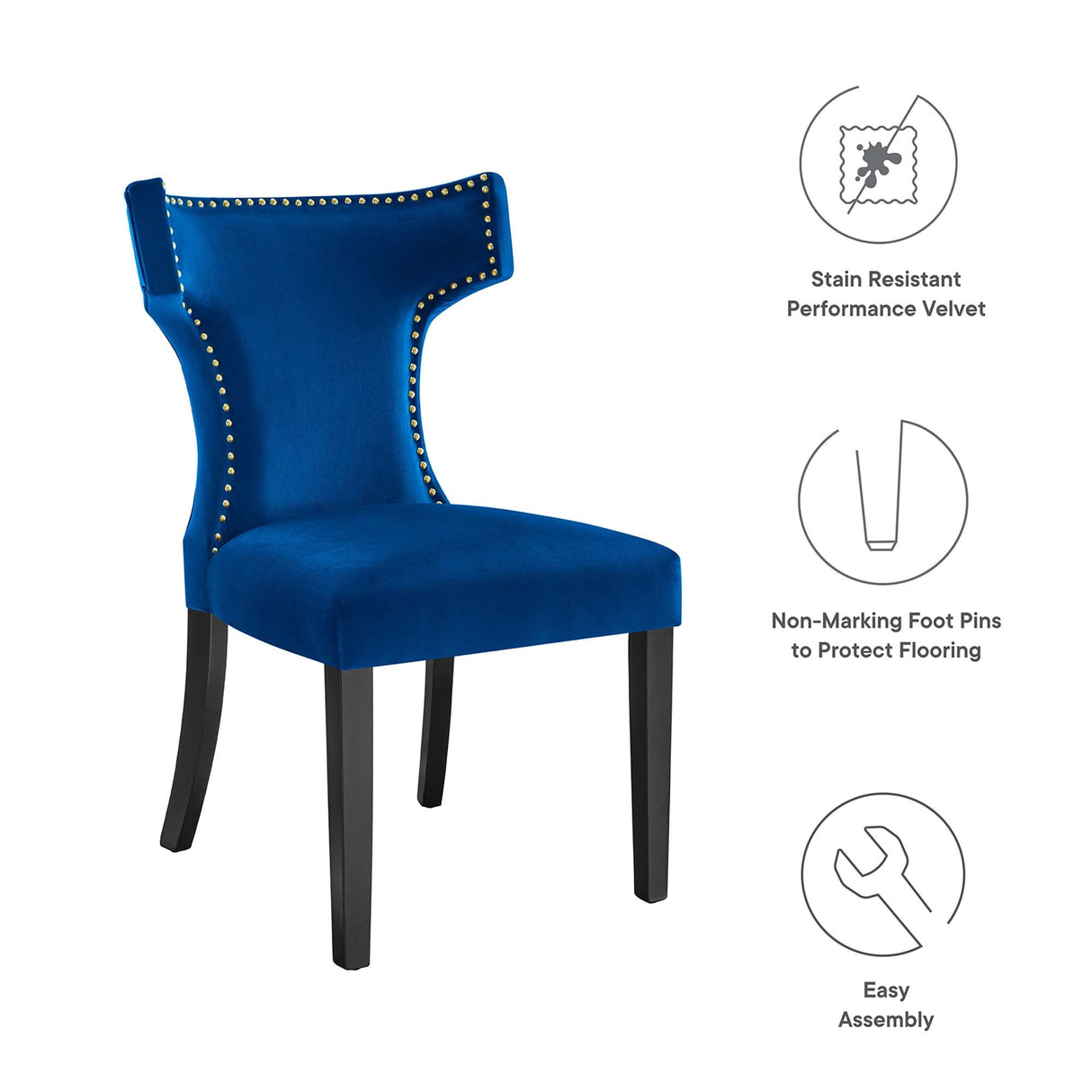 Curve Performance Velvet Dining Chairs - Set of 2 - Mid-Century Modern & Stain-Resistant
