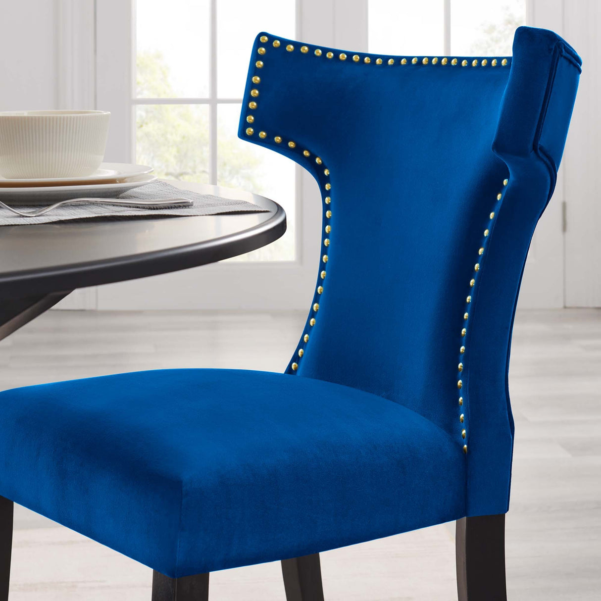 Curve Performance Velvet Dining Chairs - Set of 2 - Mid-Century Modern & Stain-Resistant