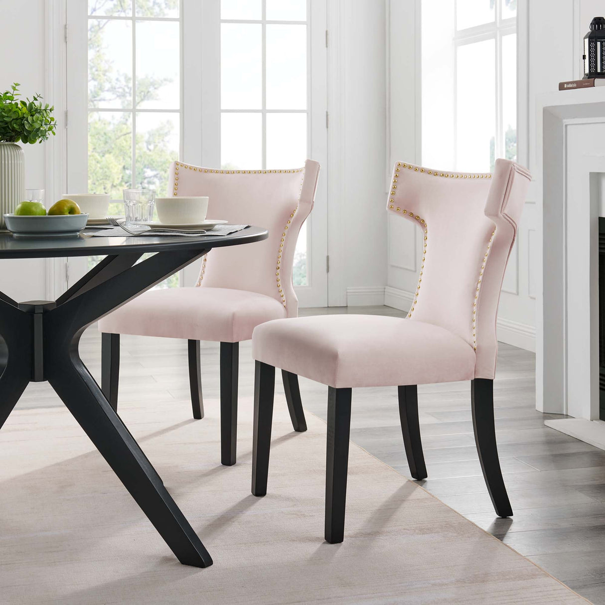 Curve Performance Velvet Dining Chairs - Set of 2 - Mid-Century Modern & Stain-Resistant