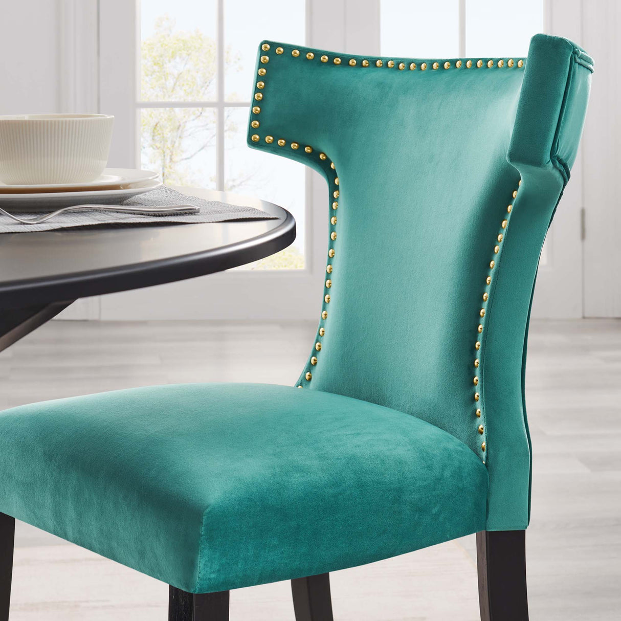 Curve Performance Velvet Dining Chairs - Set of 2 - Mid-Century Modern & Stain-Resistant