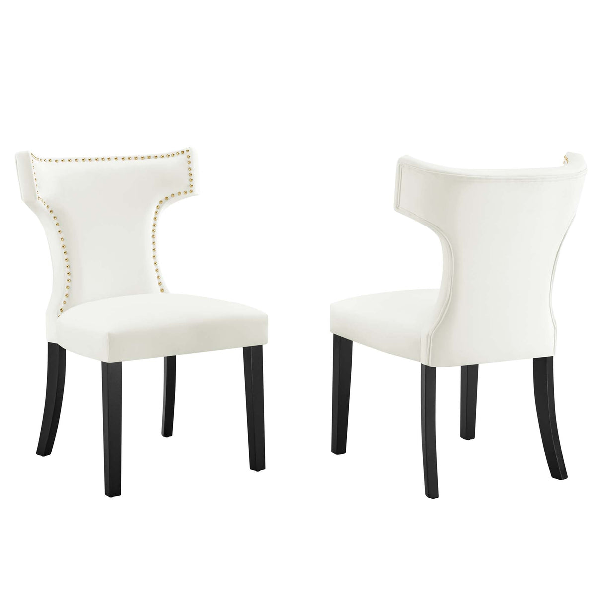 Curve Performance Velvet Dining Chairs - Set of 2 - Mid-Century Modern & Stain-Resistant