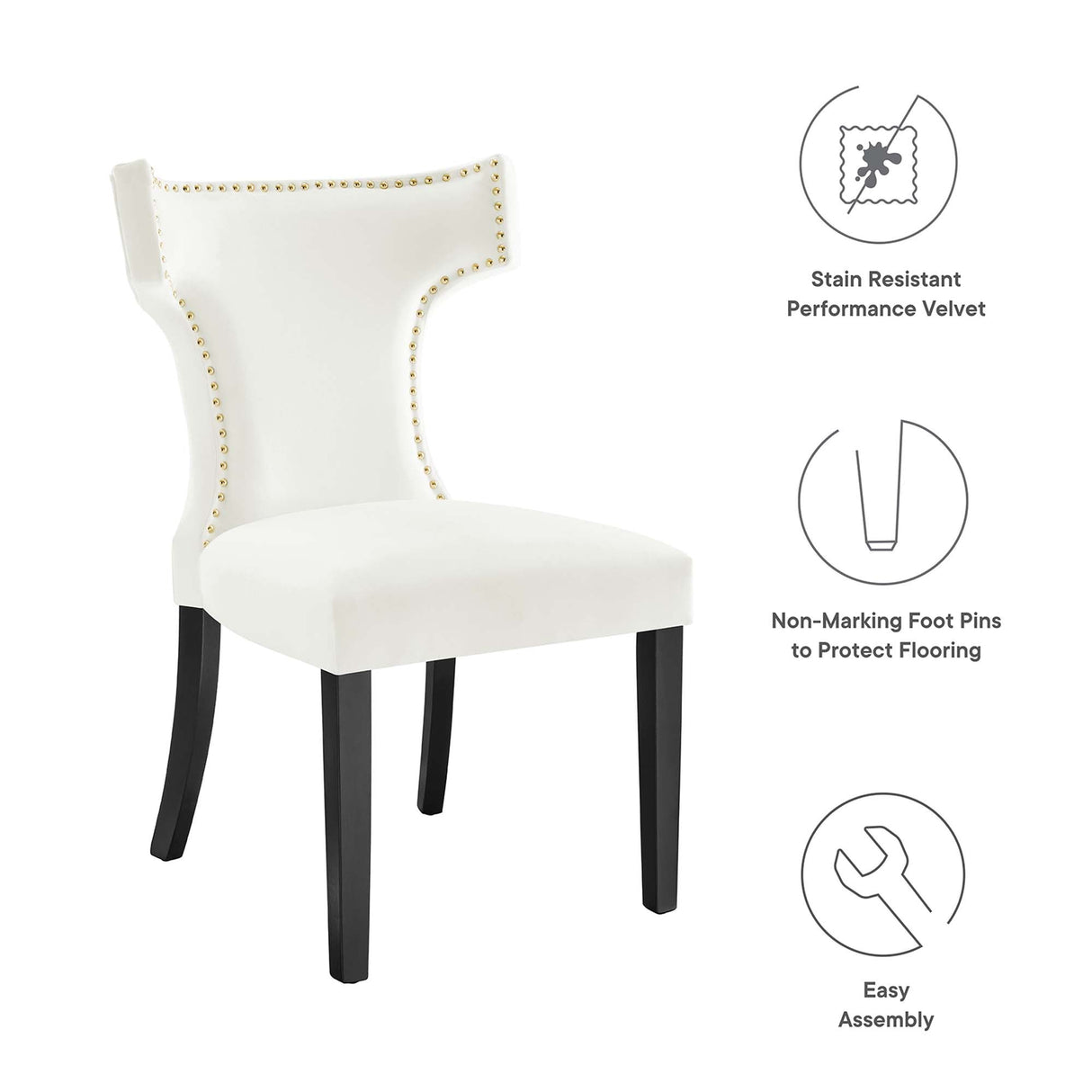 Curve Performance Velvet Dining Chairs - Set of 2 - Mid-Century Modern & Stain-Resistant