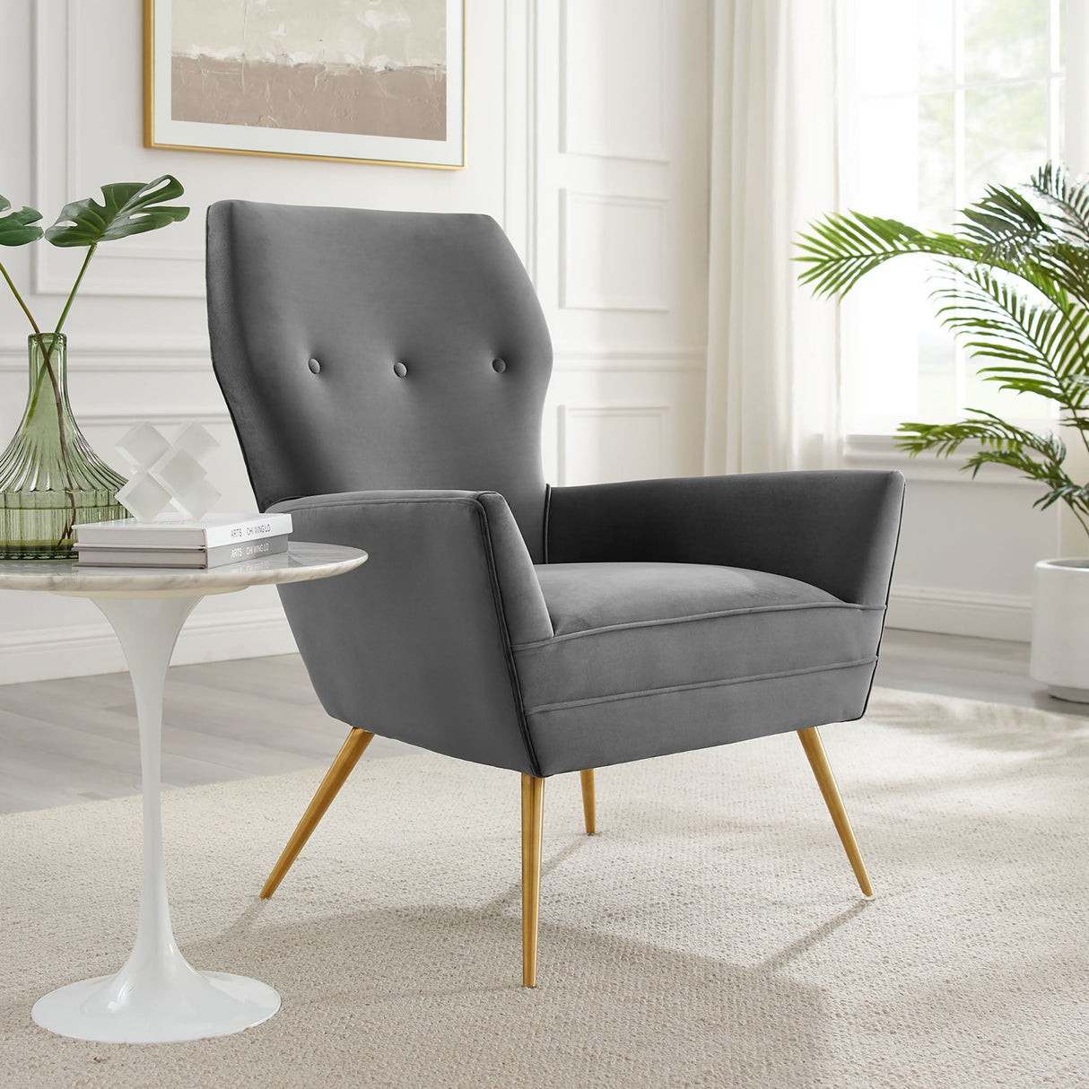 Renata Button Tufted Performance Velvet Armchair - Mid-Century Modern & Stain-Resistant