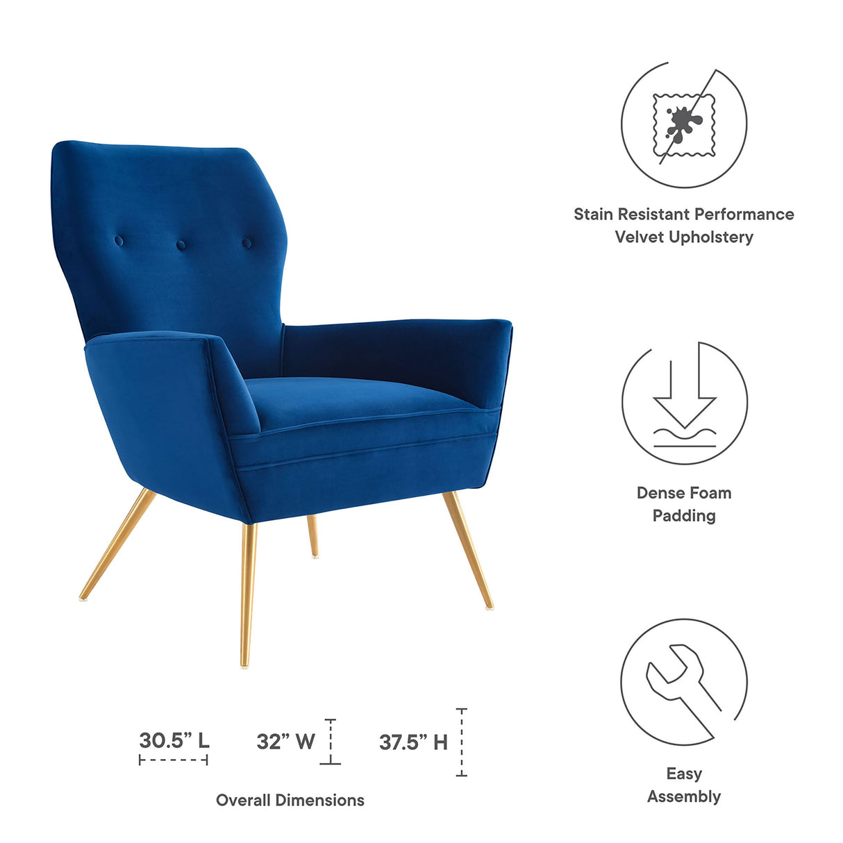 Renata Button Tufted Performance Velvet Armchair - Mid-Century Modern & Stain-Resistant
