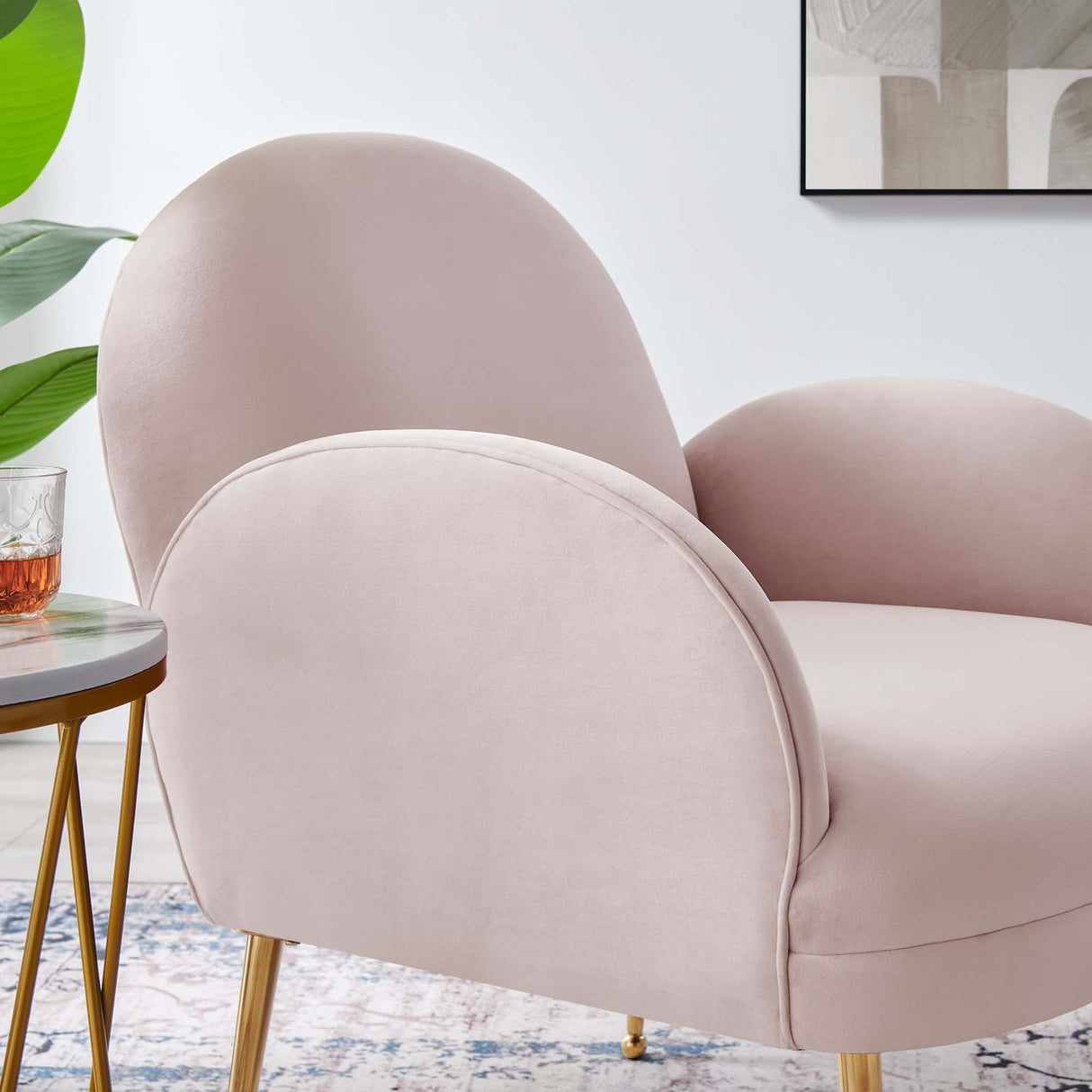 Transcend Performance Velvet Armchair - Mid-Century Modern & Stain-Resistant