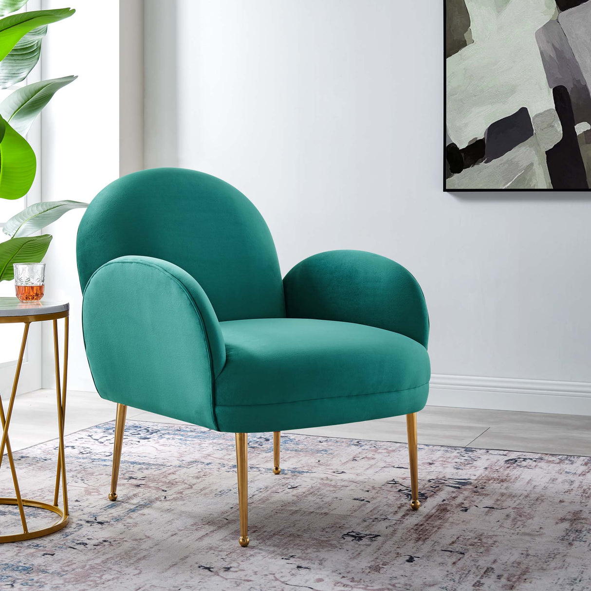 Transcend Performance Velvet Armchair - Mid-Century Modern & Stain-Resistant