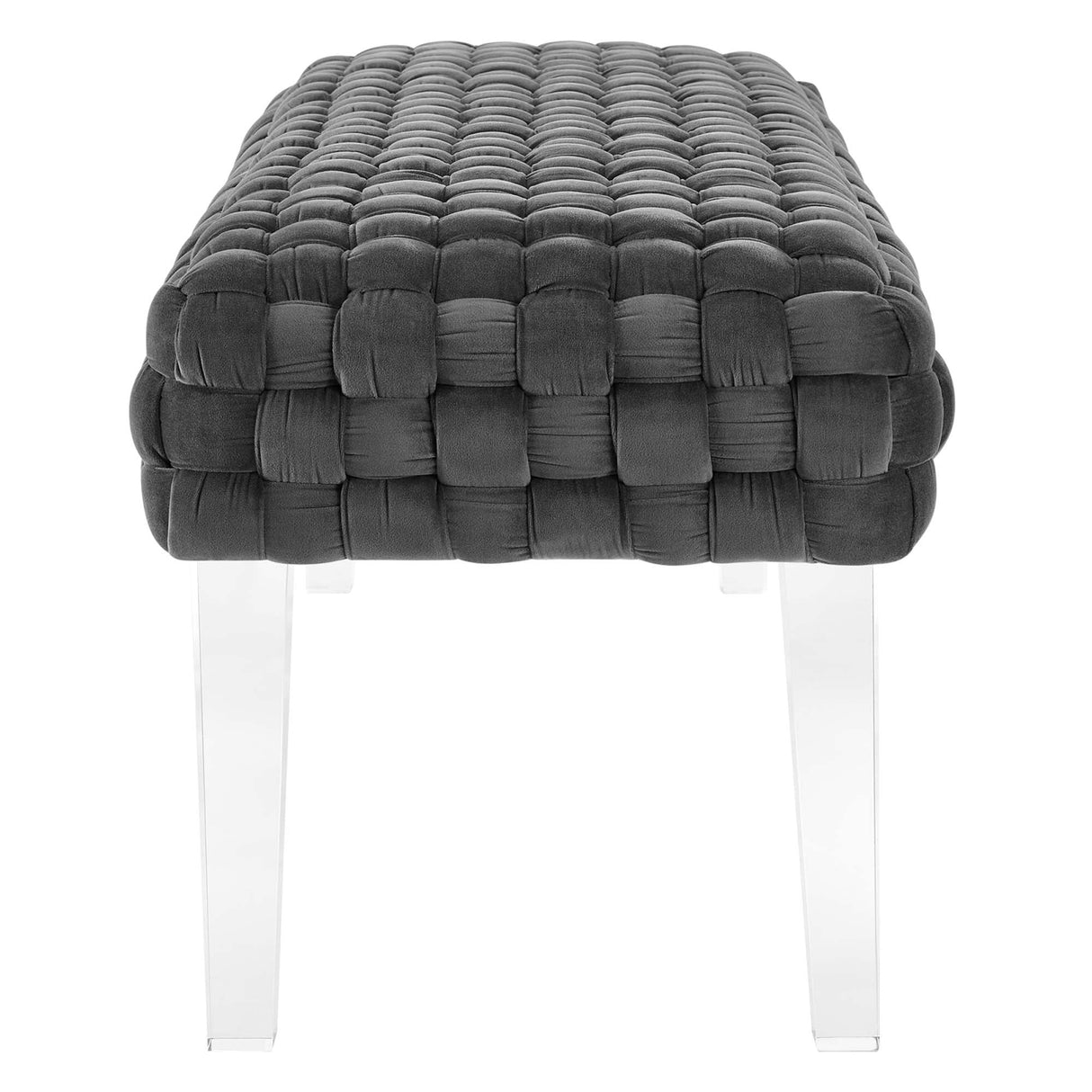 Prologue Woven Performance Velvet Ottoman - Mid-Century Modern & Clear Acrylic Legs