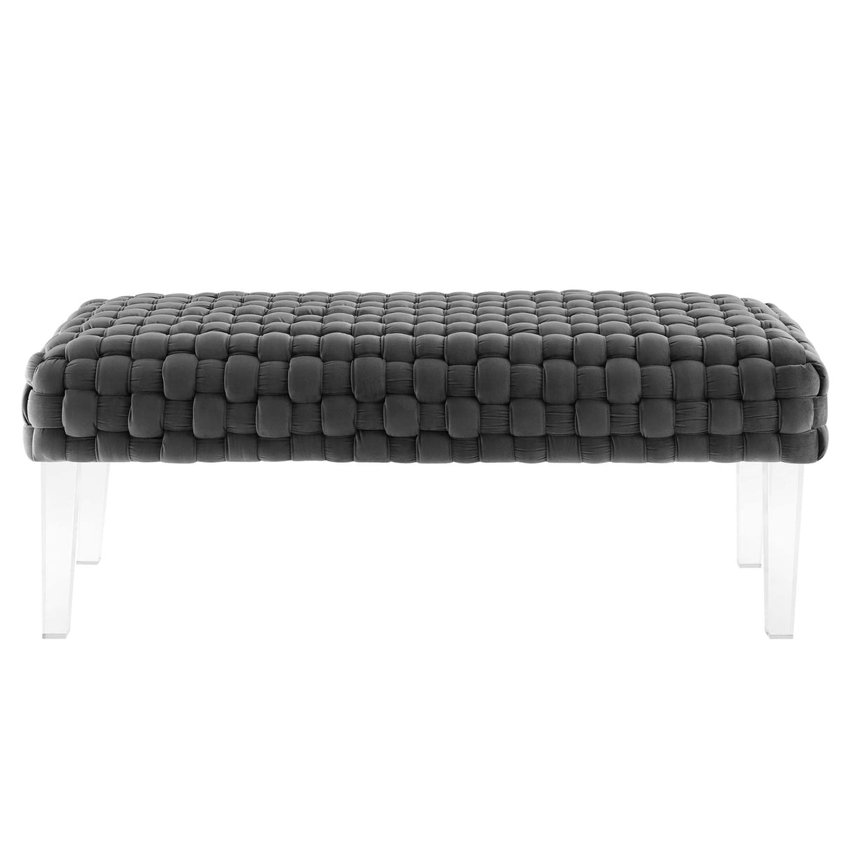 Prologue Woven Performance Velvet Ottoman - Mid-Century Modern & Clear Acrylic Legs