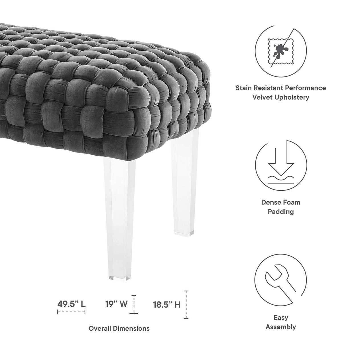 Prologue Woven Performance Velvet Ottoman - Mid-Century Modern & Clear Acrylic Legs