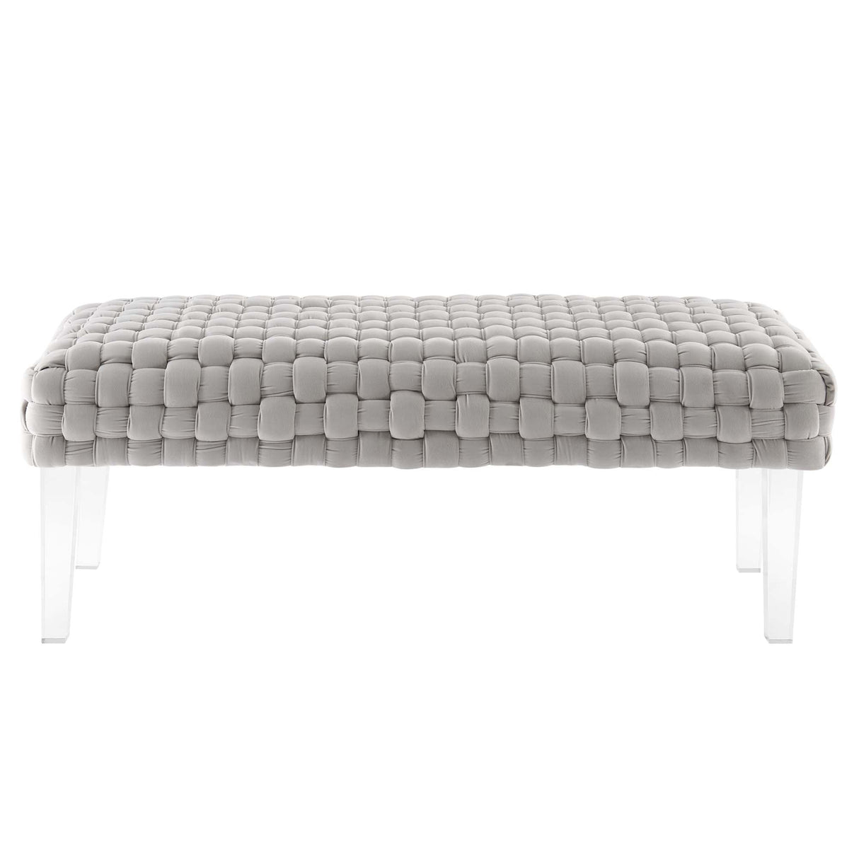 Prologue Woven Performance Velvet Ottoman - Mid-Century Modern & Clear Acrylic Legs