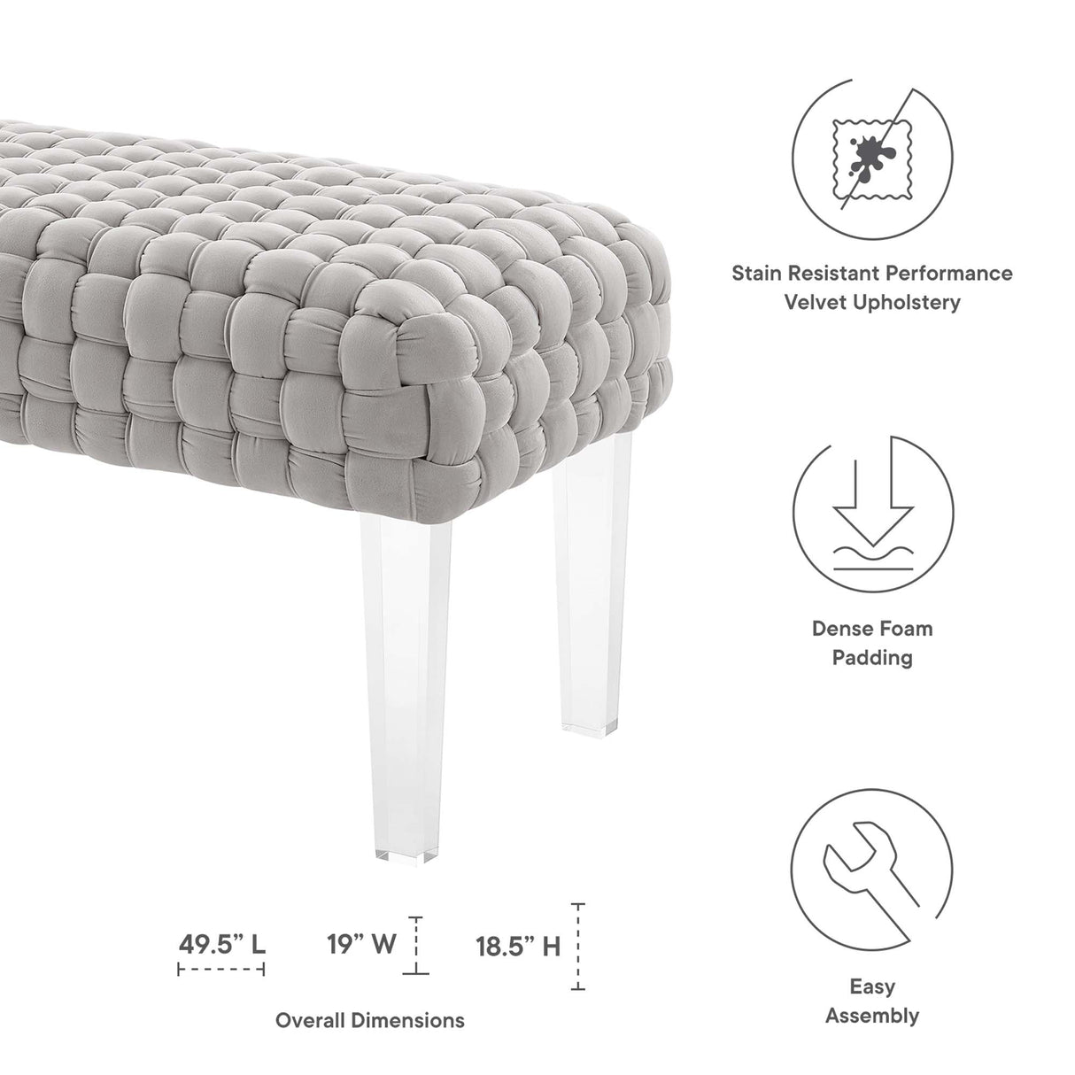 Prologue Woven Performance Velvet Ottoman - Mid-Century Modern & Clear Acrylic Legs