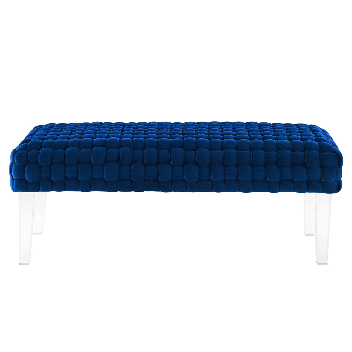Prologue Woven Performance Velvet Ottoman - Mid-Century Modern & Clear Acrylic Legs