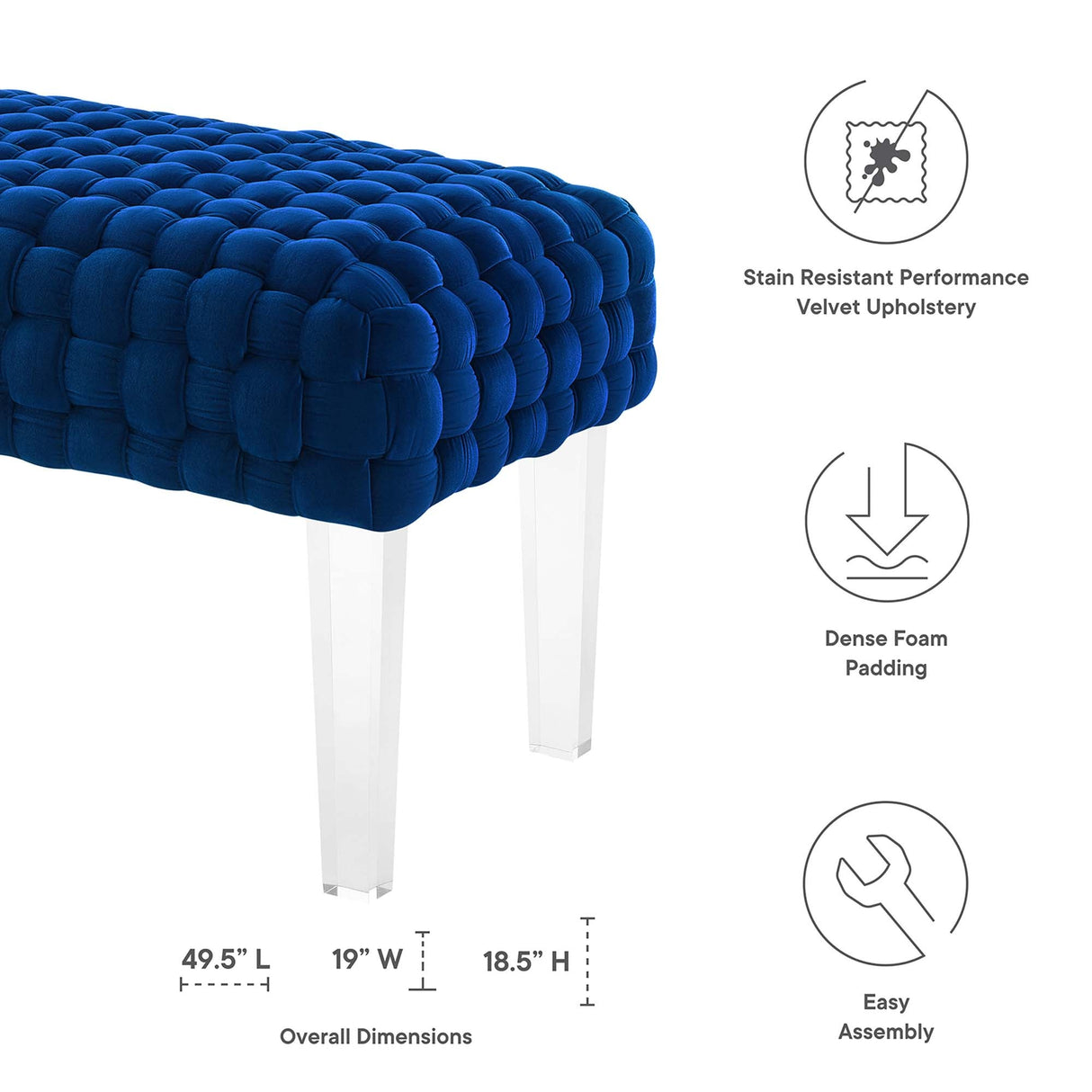 Prologue Woven Performance Velvet Ottoman - Mid-Century Modern & Clear Acrylic Legs
