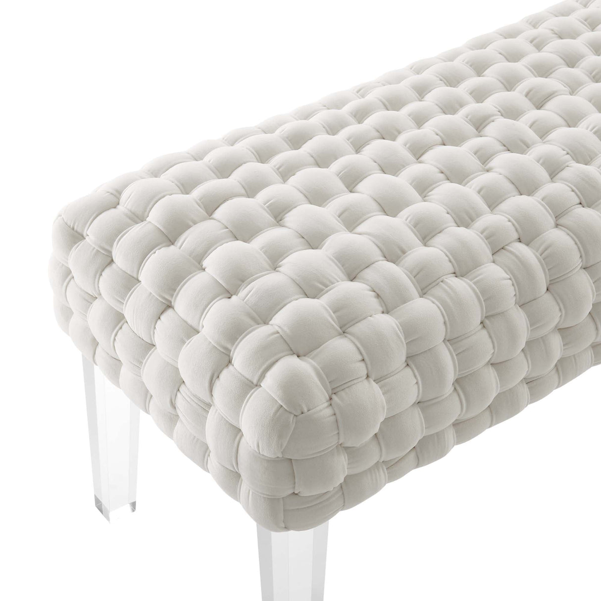 Prologue Woven Performance Velvet Ottoman - Mid-Century Modern & Clear Acrylic Legs