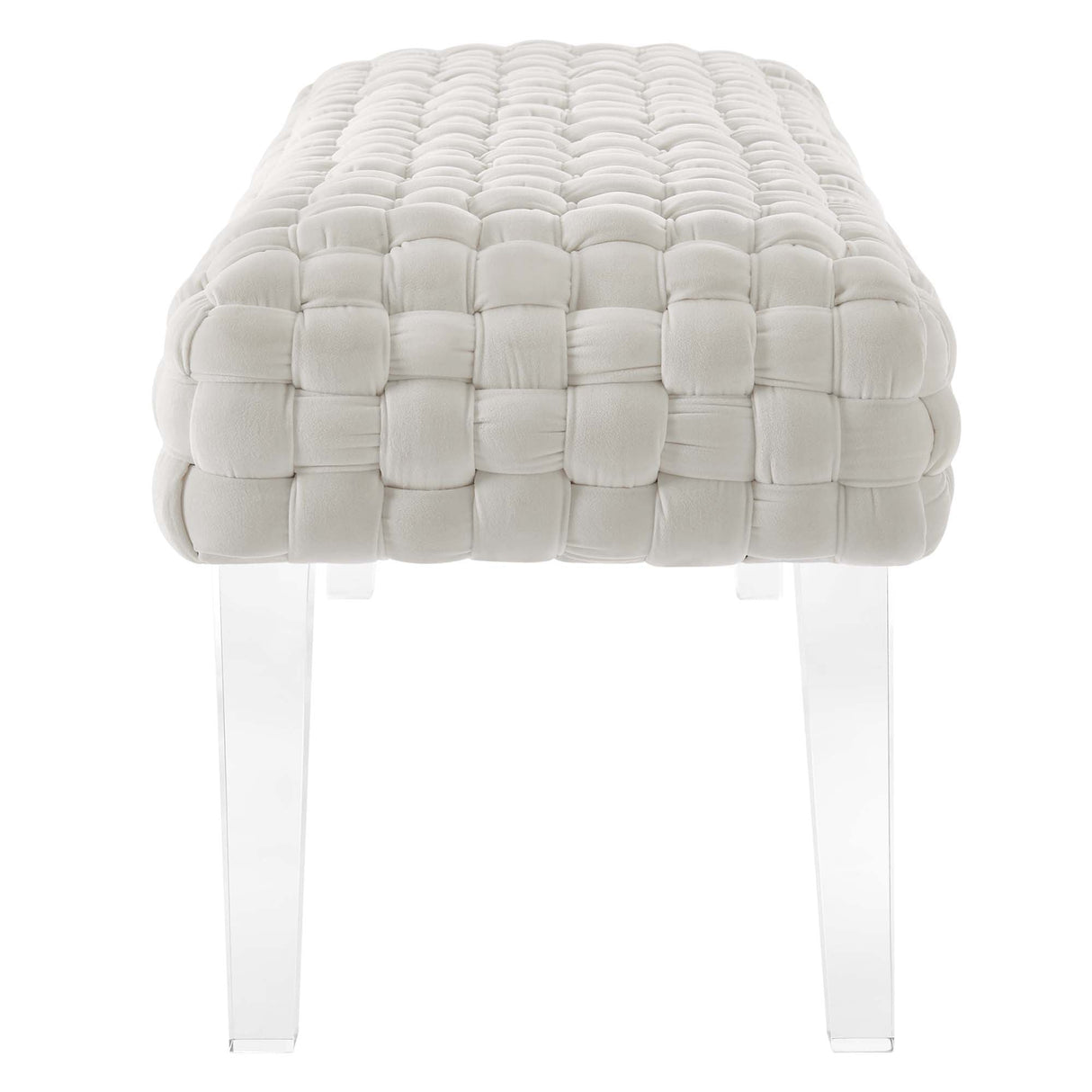 Prologue Woven Performance Velvet Ottoman - Mid-Century Modern & Clear Acrylic Legs