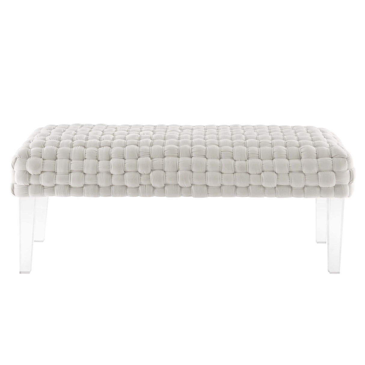Prologue Woven Performance Velvet Ottoman - Mid-Century Modern & Clear Acrylic Legs