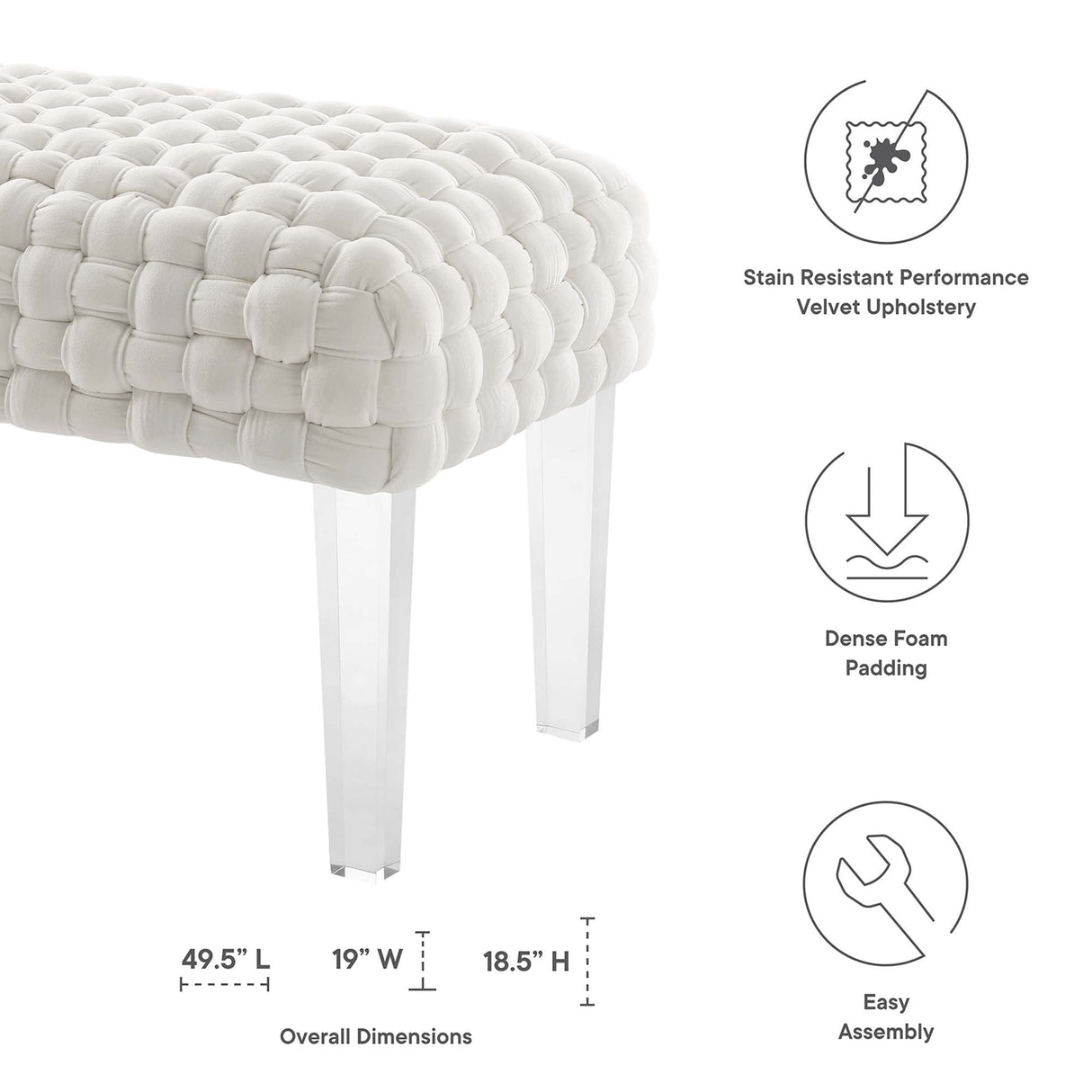Prologue Woven Performance Velvet Ottoman - Mid-Century Modern & Clear Acrylic Legs