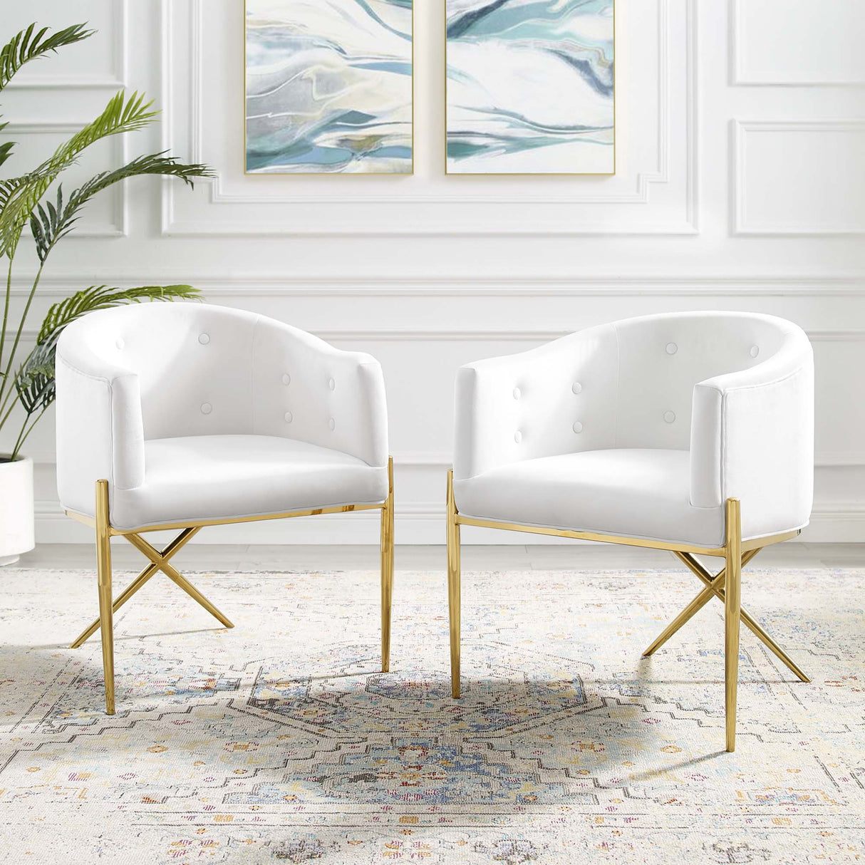 Savour Performance Velvet Accent Dining Armchair Set of 2 - Glam Deco & Stain-Resistant
