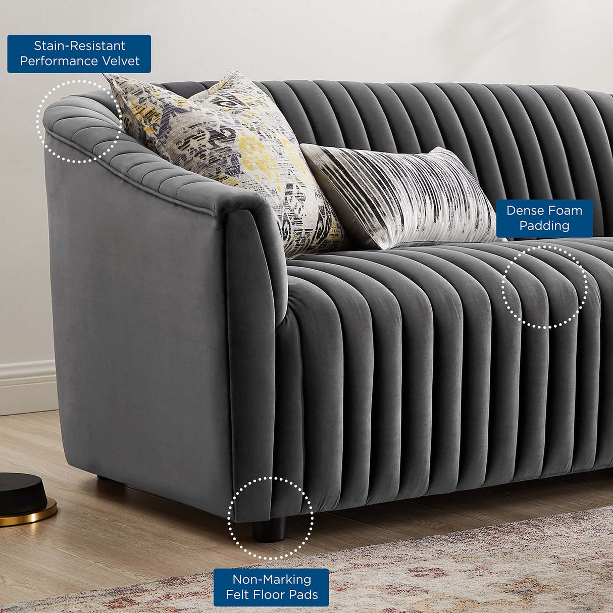 Announce Performance Velvet Channel Tufted Loveseat - Mid-Century Modern & Stain-Resistant