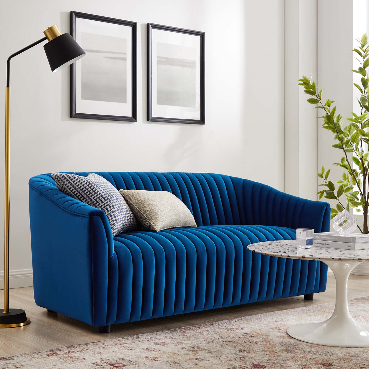 Announce Performance Velvet Channel Tufted Loveseat - Mid-Century Modern & Stain-Resistant