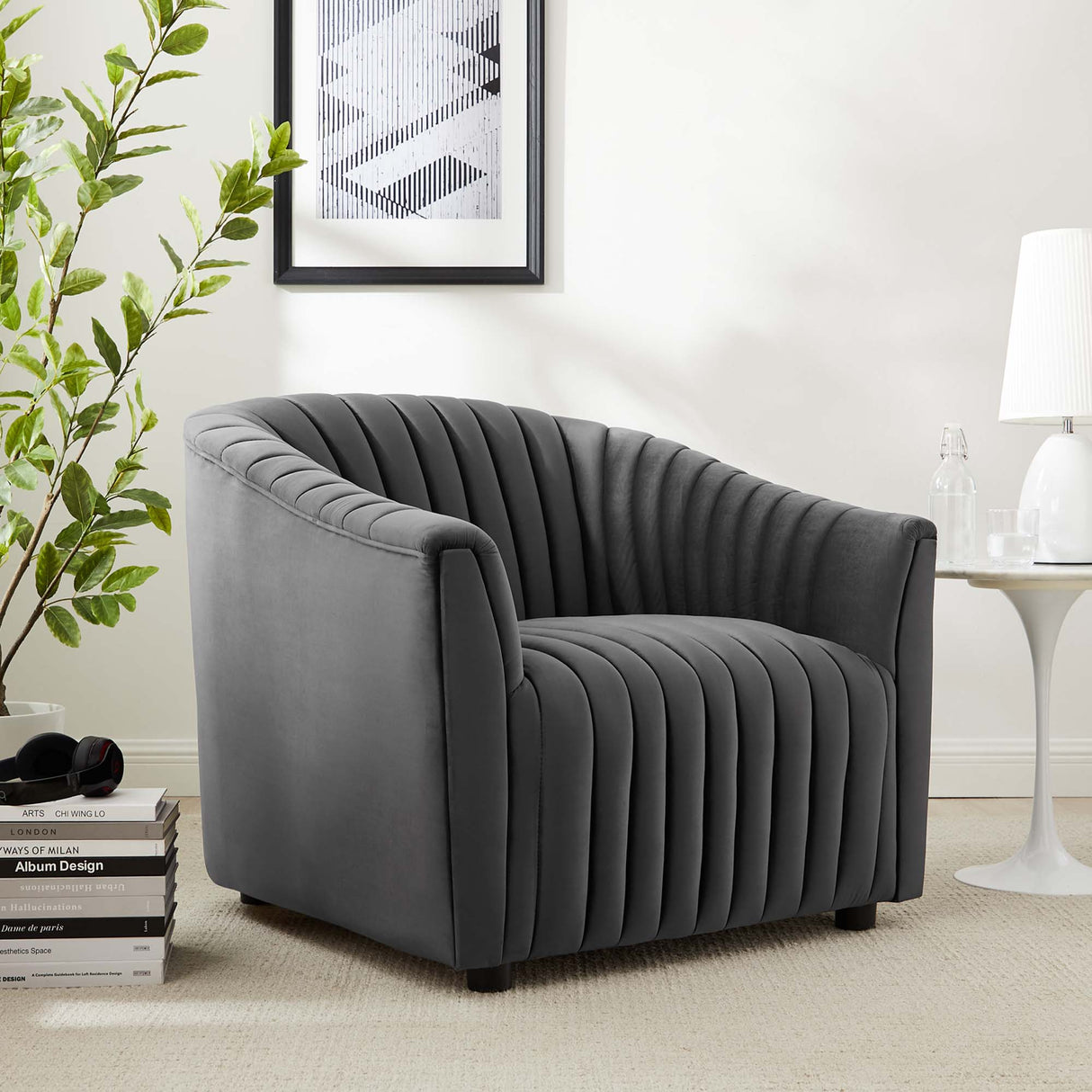 Announce Performance Velvet Channel Tufted Armchair - Mid-Century Modern & Vibrant Accent Seating