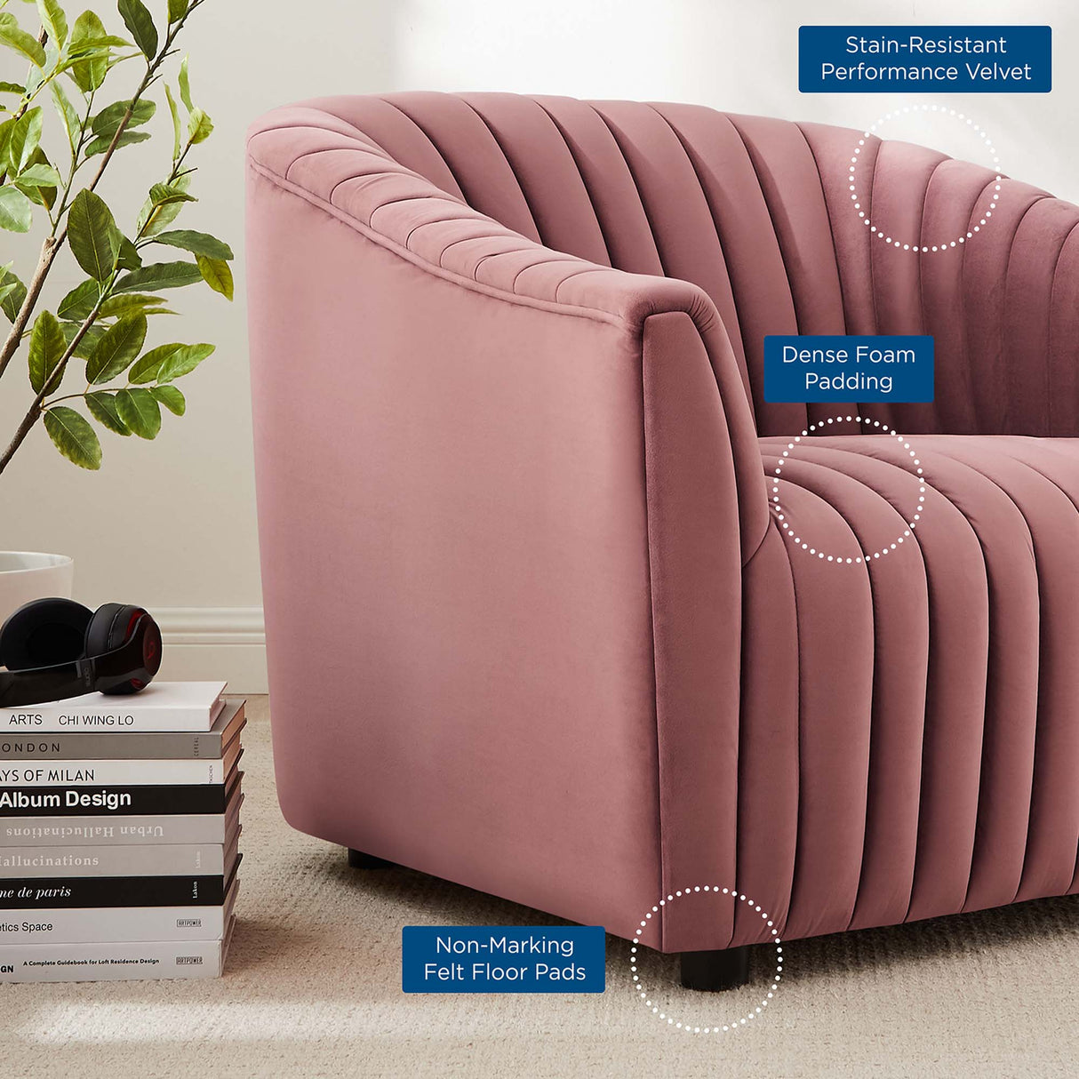 Announce Performance Velvet Channel Tufted Armchair - Mid-Century Modern & Vibrant Accent Seating