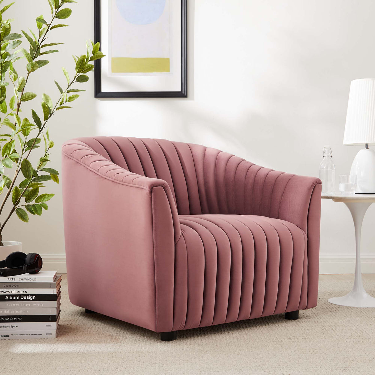 Announce Performance Velvet Channel Tufted Armchair - Mid-Century Modern & Vibrant Accent Seating