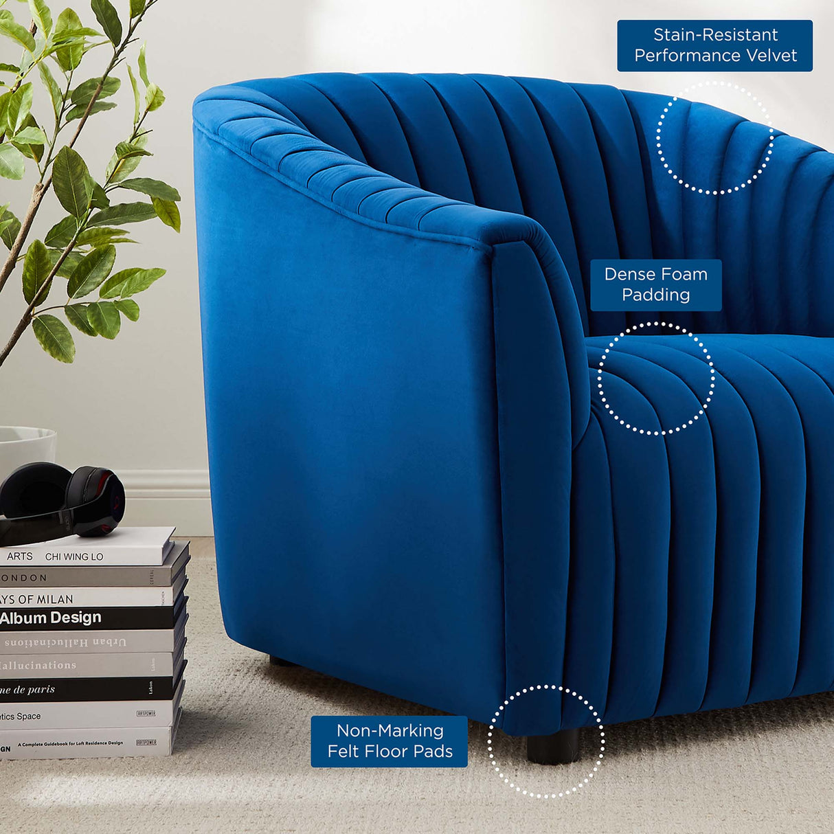Announce Performance Velvet Channel Tufted Armchair - Mid-Century Modern & Vibrant Accent Seating