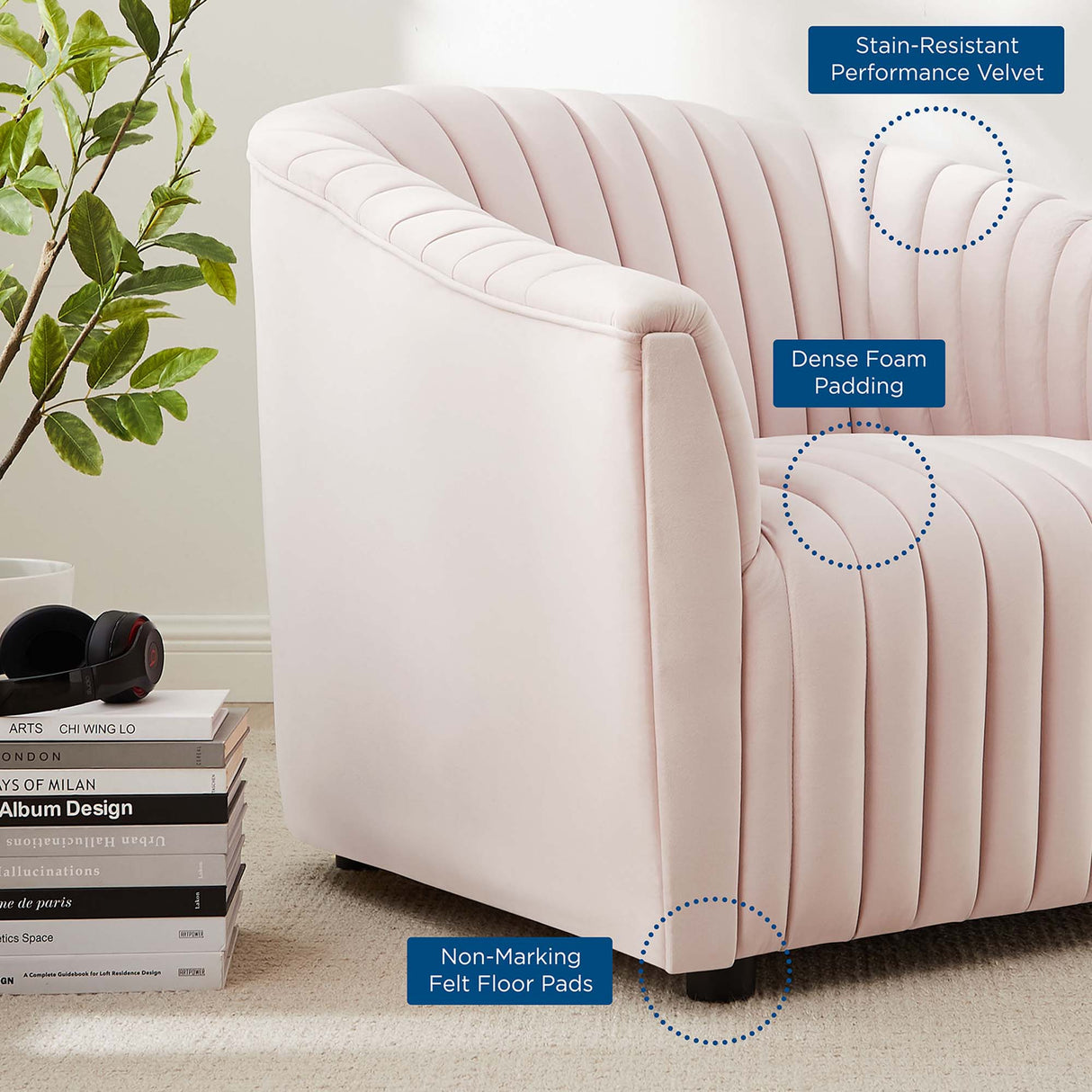 Announce Performance Velvet Channel Tufted Armchair - Mid-Century Modern & Vibrant Accent Seating
