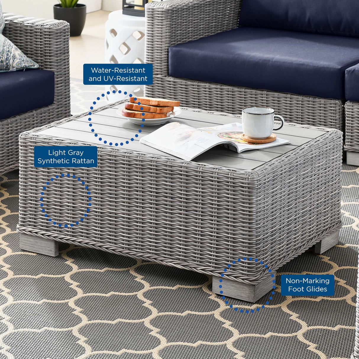 Conway 4-Piece Outdoor Patio Wicker Rattan Furniture Set - Modern Coastal & Weather-Resistant
