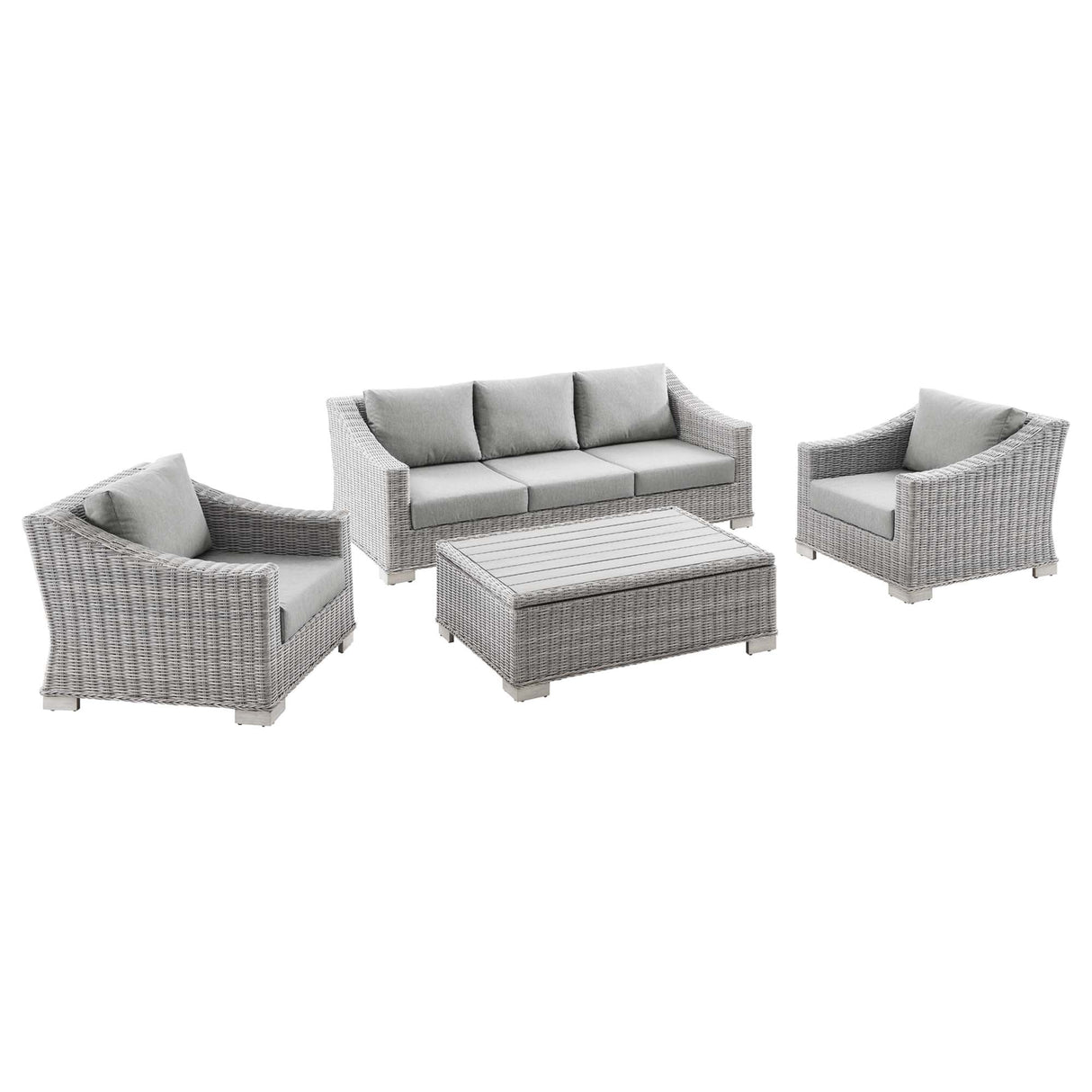 Conway 4-Piece Outdoor Patio Wicker Rattan Furniture Set - Modern Coastal & UV-Resistant Synthetic Wicker