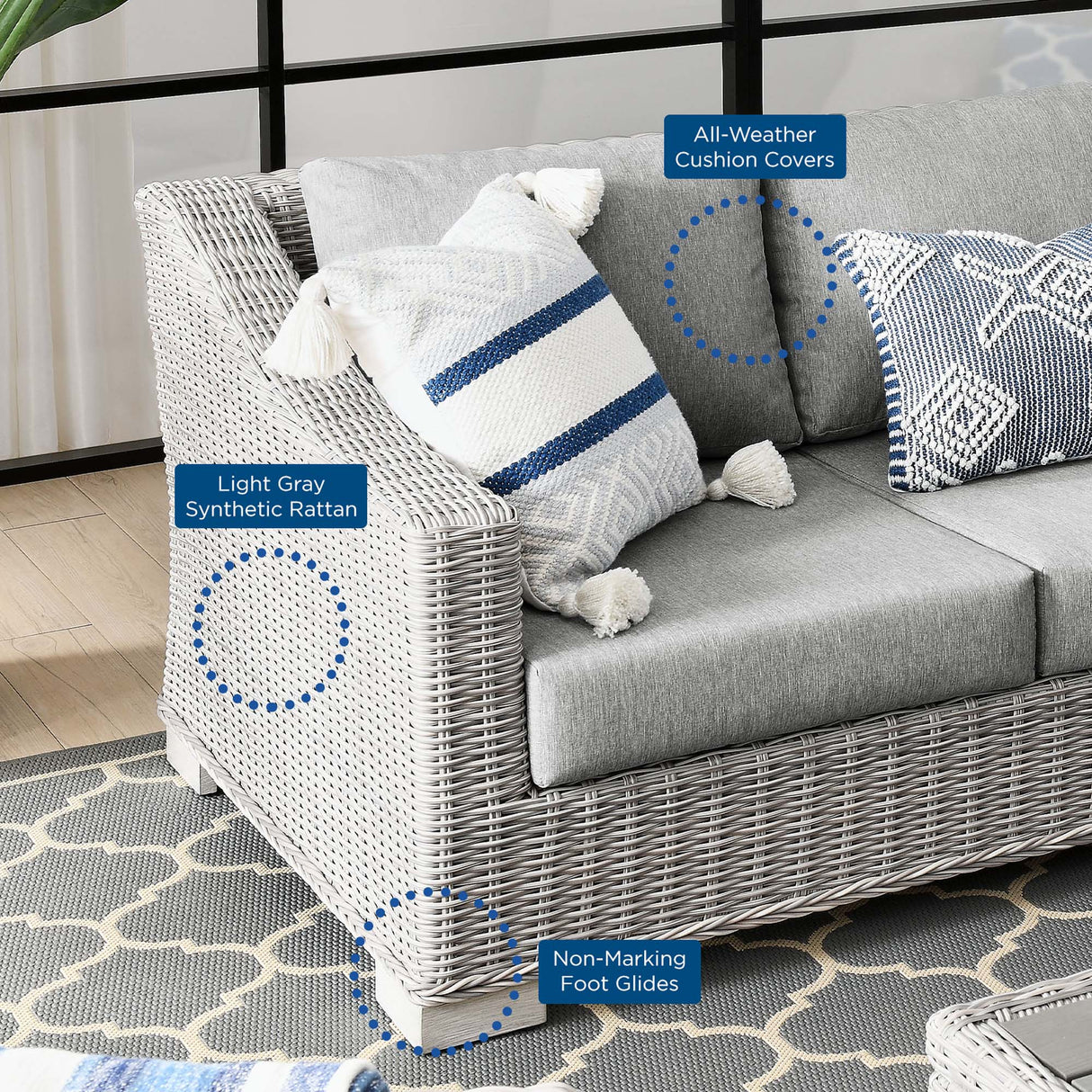 Conway 4-Piece Outdoor Patio Wicker Rattan Furniture Set - Modern Coastal & UV-Resistant Synthetic Wicker