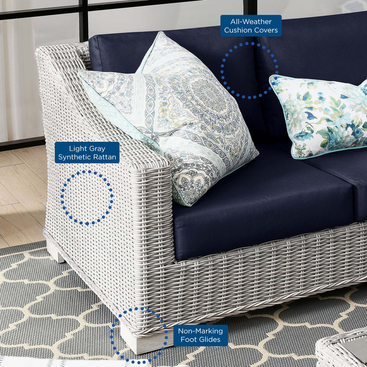 Conway 4-Piece Outdoor Patio Wicker Rattan Furniture Set - Modern Coastal & UV-Resistant Synthetic Wicker