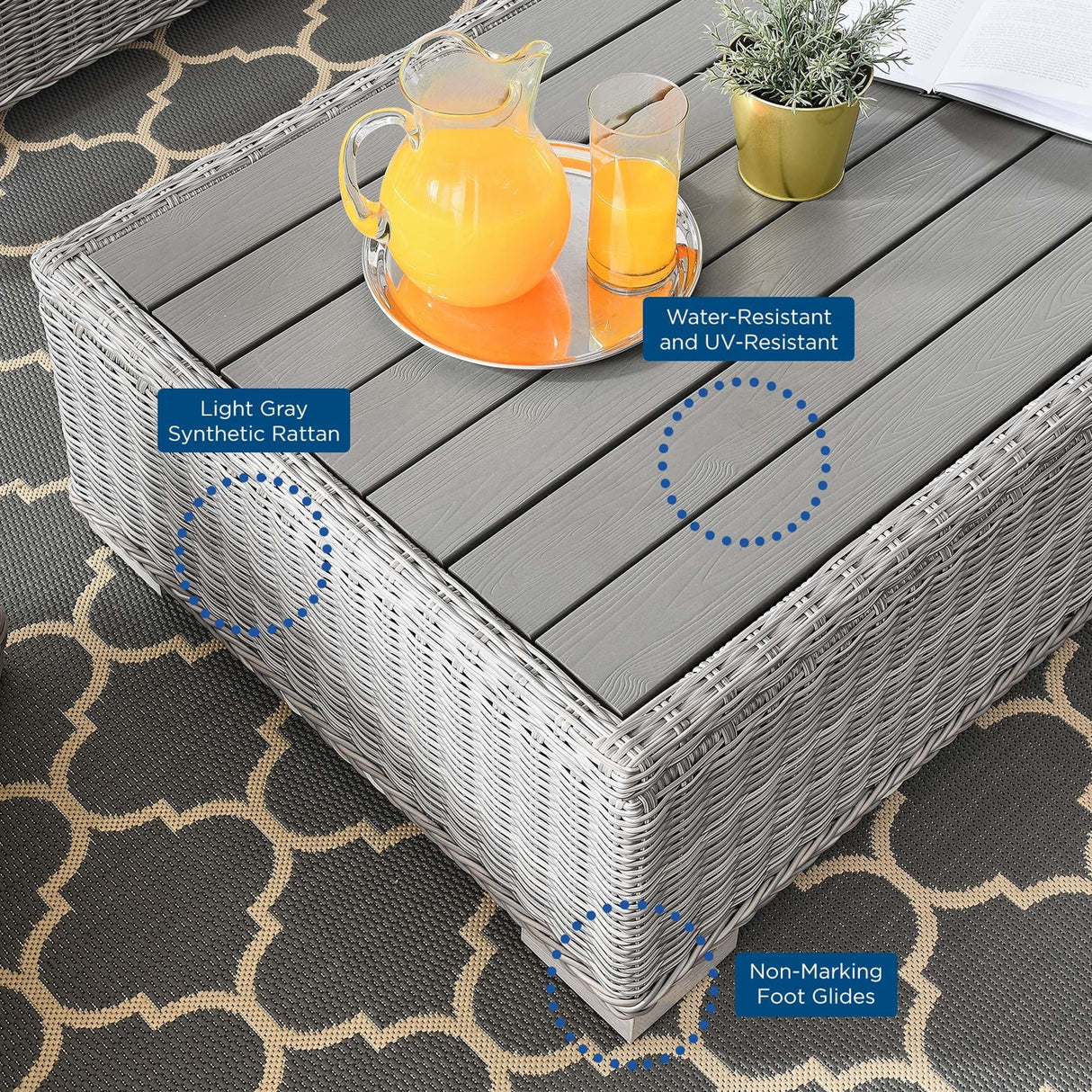 Conway 4-Piece Outdoor Patio Wicker Rattan Furniture Set - Modern Coastal & UV-Resistant Synthetic Wicker
