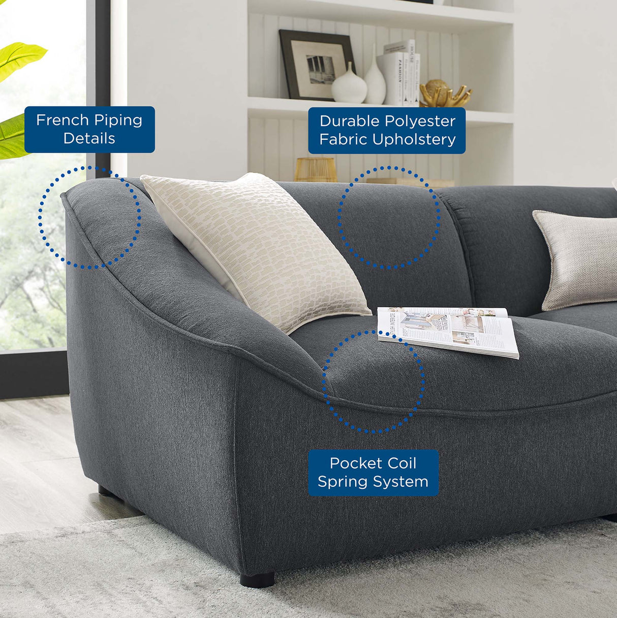 Comprise 2-Piece Upholstered Loveseat - Casual Modern & French Piping Detail
