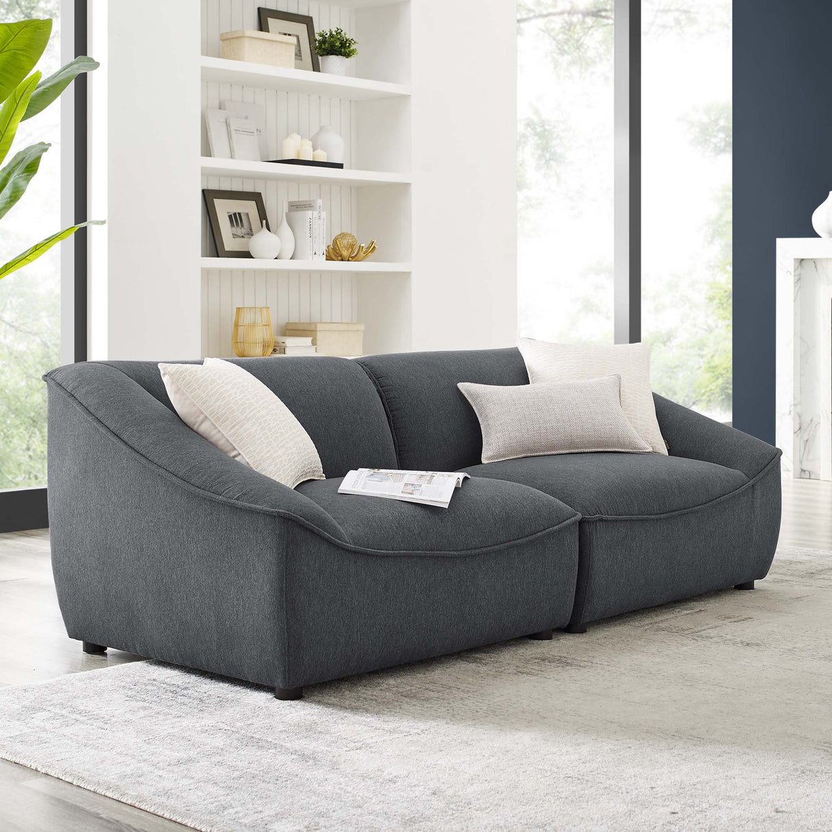 Comprise 2-Piece Upholstered Loveseat - Casual Modern & French Piping Detail