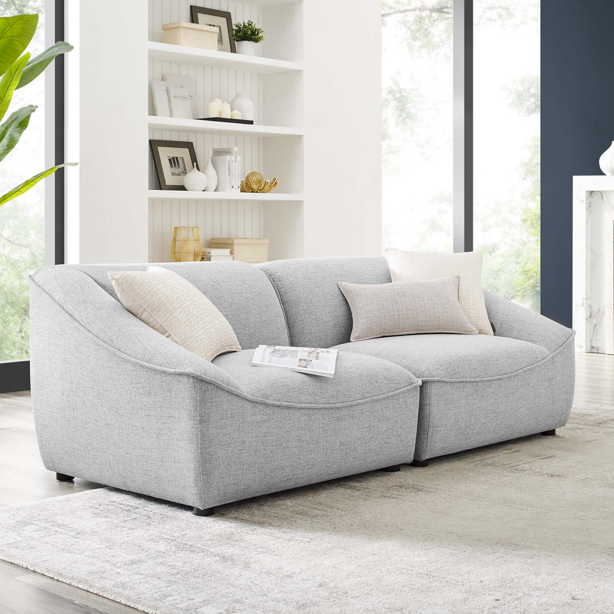 Comprise 2-Piece Upholstered Loveseat - Casual Modern & French Piping Detail